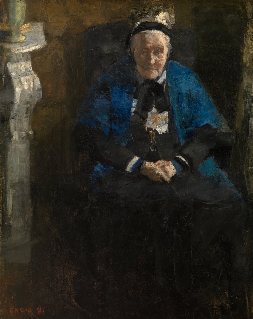 Dame med blåt tørklæde af James Ensor