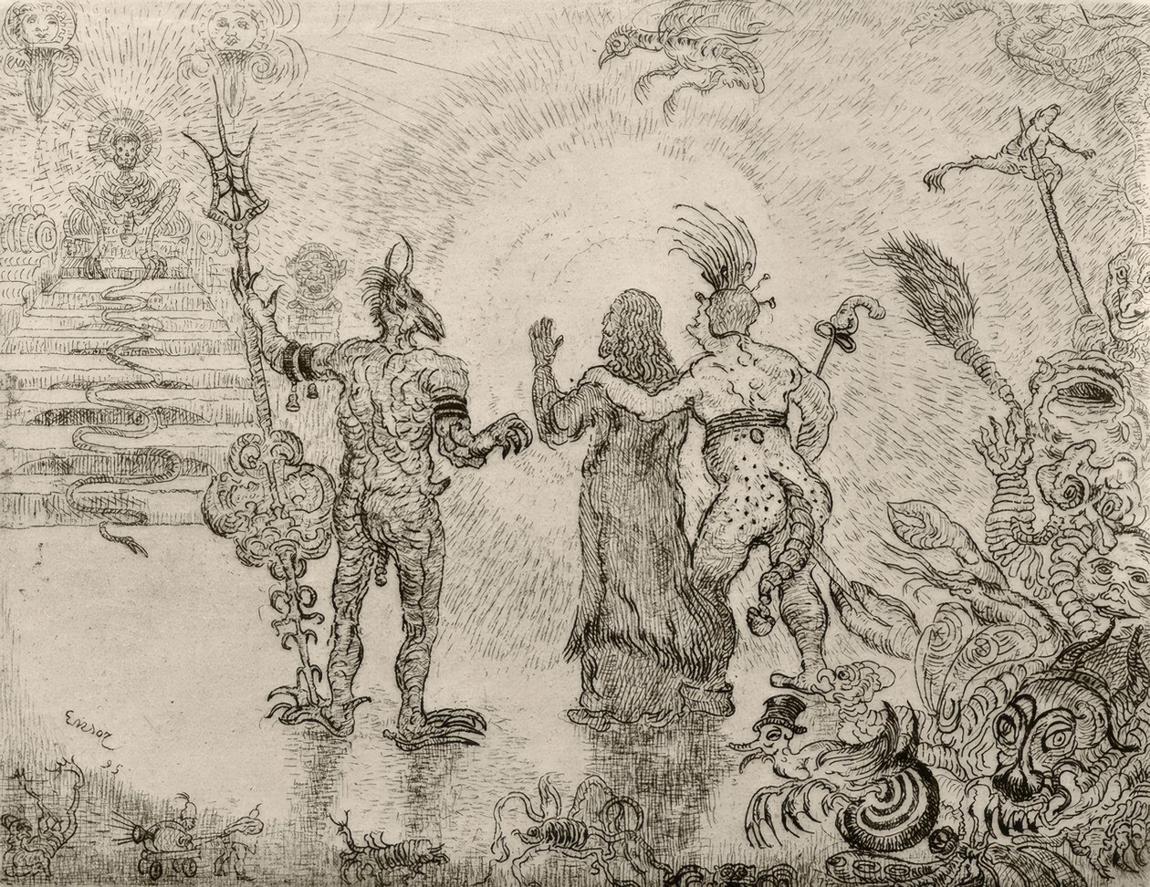 Dzitts og Hihanox djævle fører Kristus til helvede - Dzitts dæmoner i Hihanox fører Kristus til helvede af James Sidney Ensor