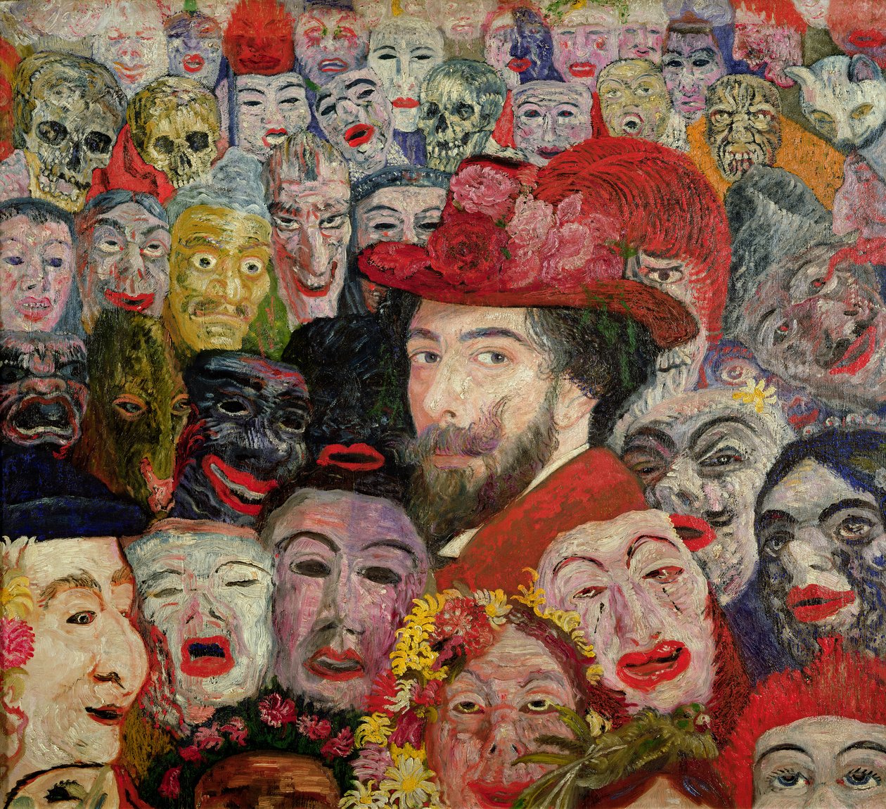 Mit portræt omgivet af masker af James Ensor