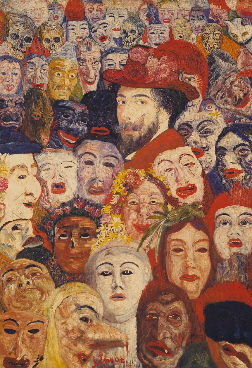 Mit portræt omgivet af masker af James Ensor