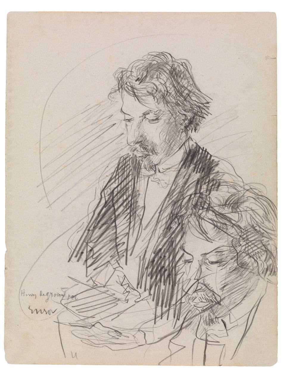 Portræt af kunstneren Henry De Groux, ca. 1883 (conte crayon på papir) af James Ensor