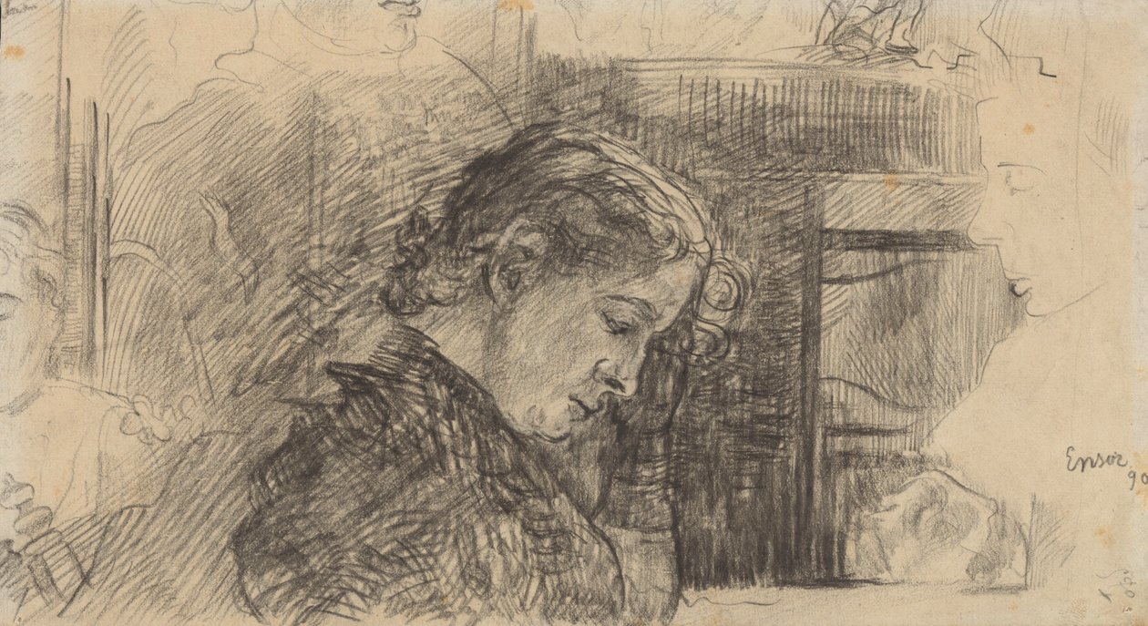 Profil af en kvinde (Mariette Rousseau) og andre figurer af James Ensor