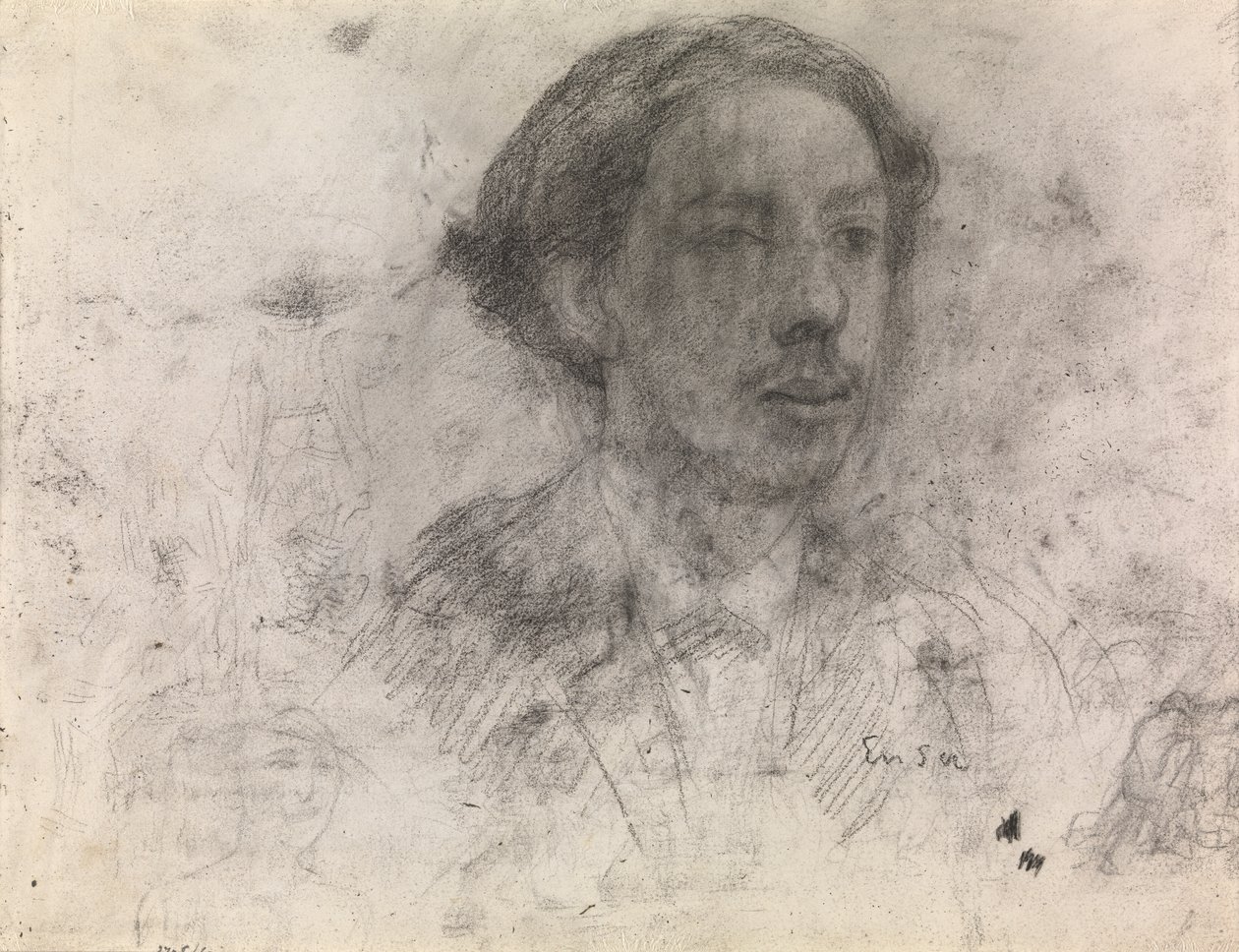 Selvportræt (kont. på papir) af James Ensor