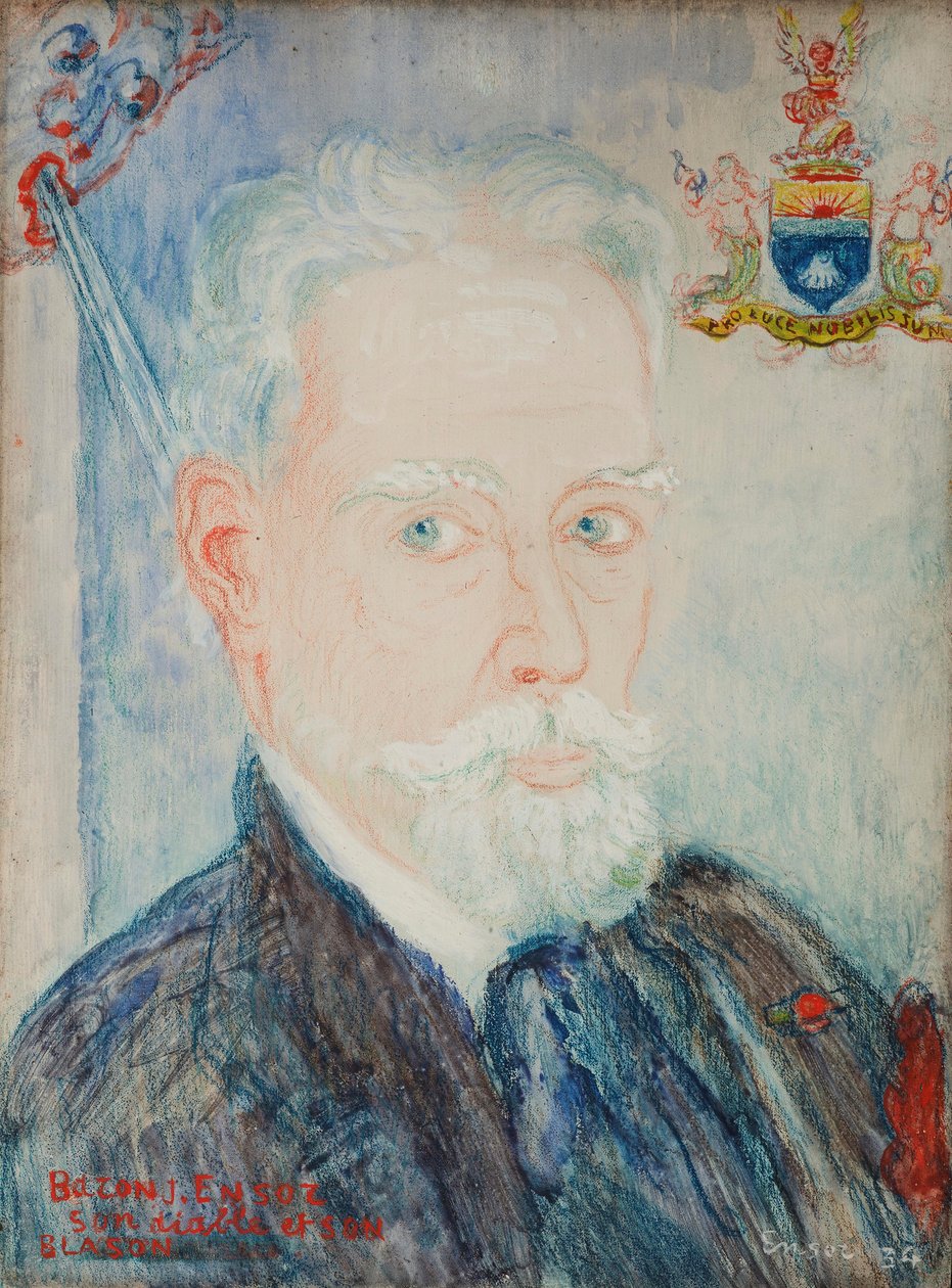 Selvportræt af baron James Ensor, hans djævel og våbenskjold af James Ensor