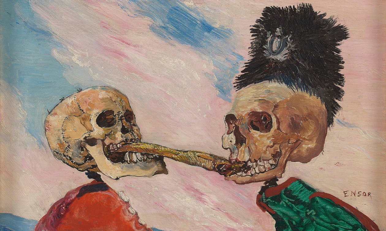 Skeletter, der kæmper om en syltet sild, 1891. af James Ensor