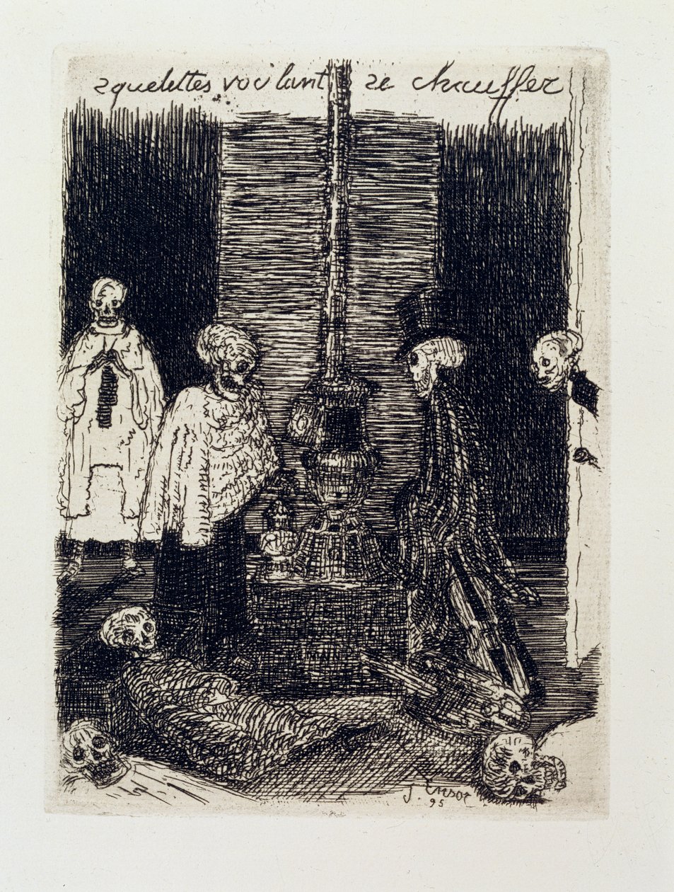 Skeletter, der prøver at varme sig selv af James Ensor