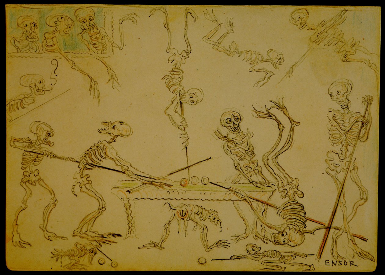 Skelette beim Billardspielen af James Ensor