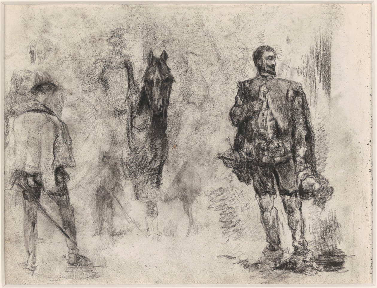 Spanier set bagfra, rytter og spanier med én løftet finger af James Ensor