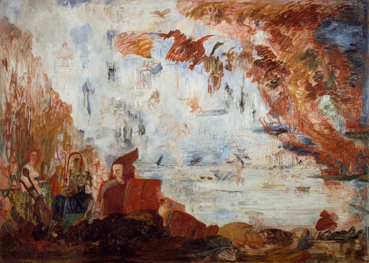 Temptation of St Anthony, af James Ensor (1860-1949), olie på lærred af James Ensor