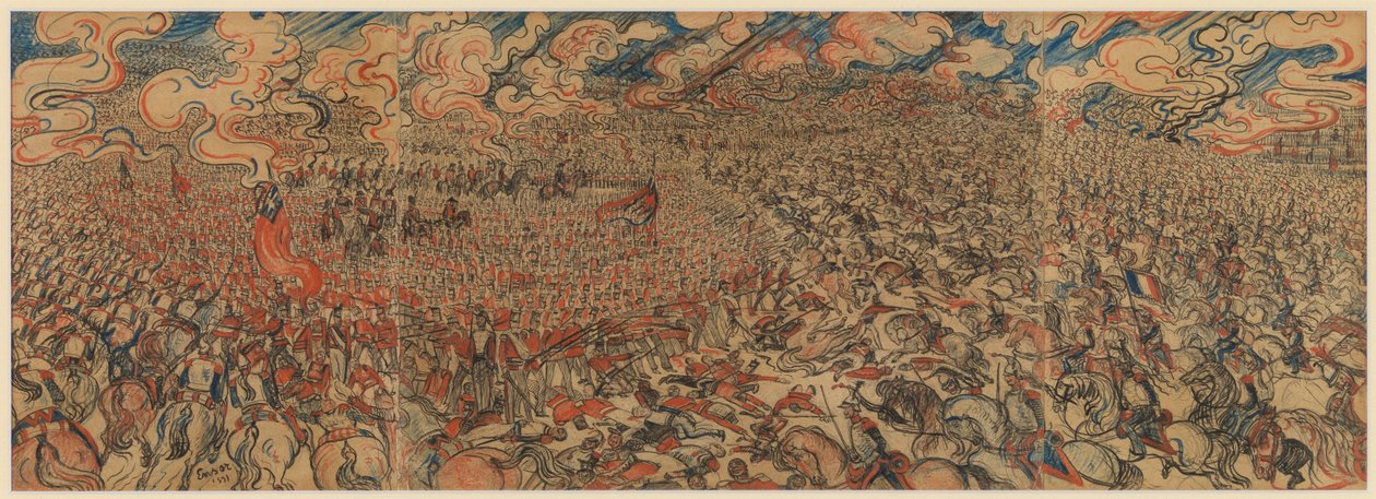 The Cuirassiers of Waterloo (kridt på papir på pap) af James Ensor
