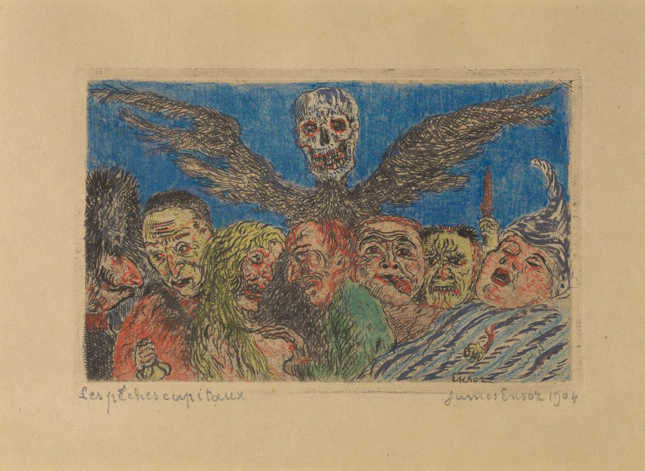 Dødssynderne behersket af døden af James Ensor