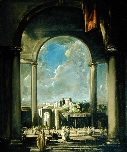 Figurer under en bue (olie på lærred) af James Ferrier Pryde
