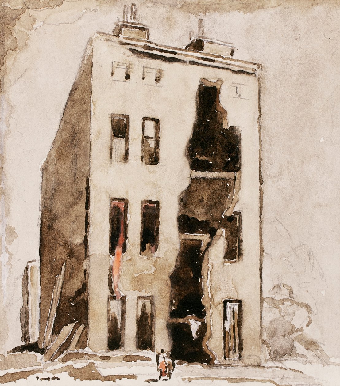 Ruined House (blæk og wc på papir) af James Ferrier Pryde