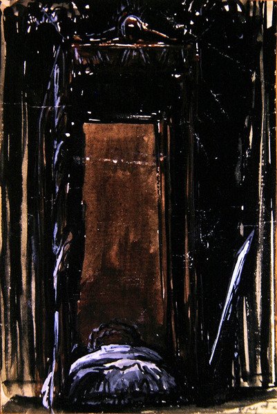 Sengen, ca.1909 (blæk og gouache på papir) af James Ferrier Pryde