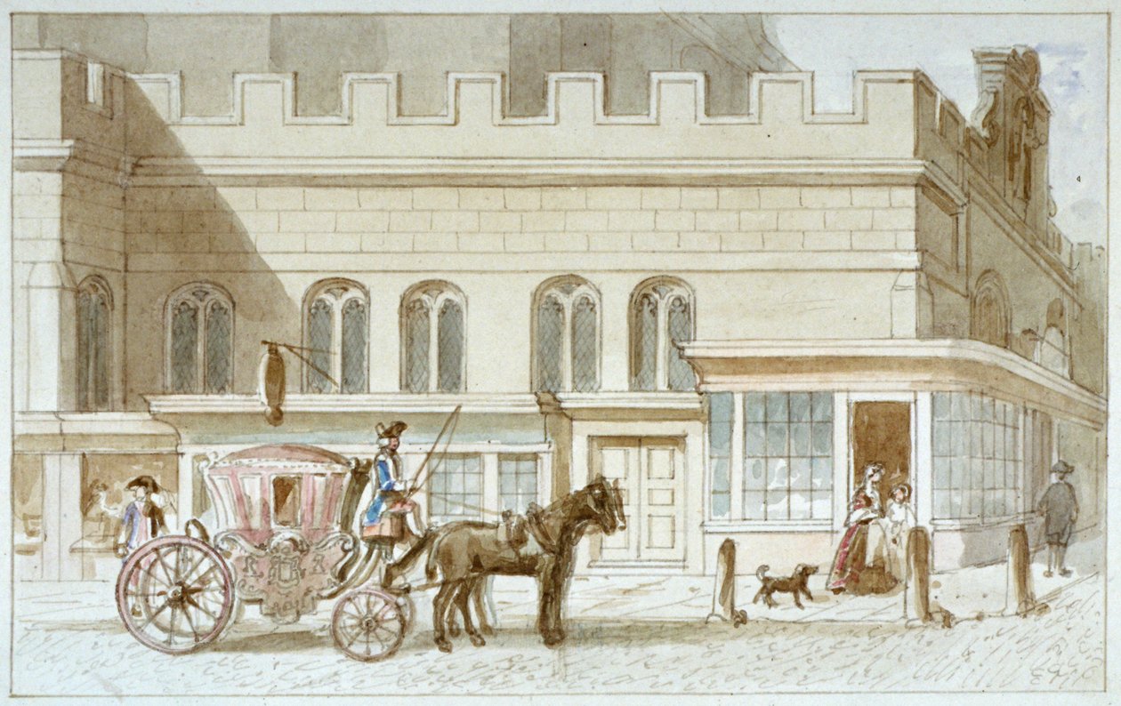 Butiksfronter ved St Dunstan-in-the-West, Fleet Street, City of London, 1820 af James Findlay