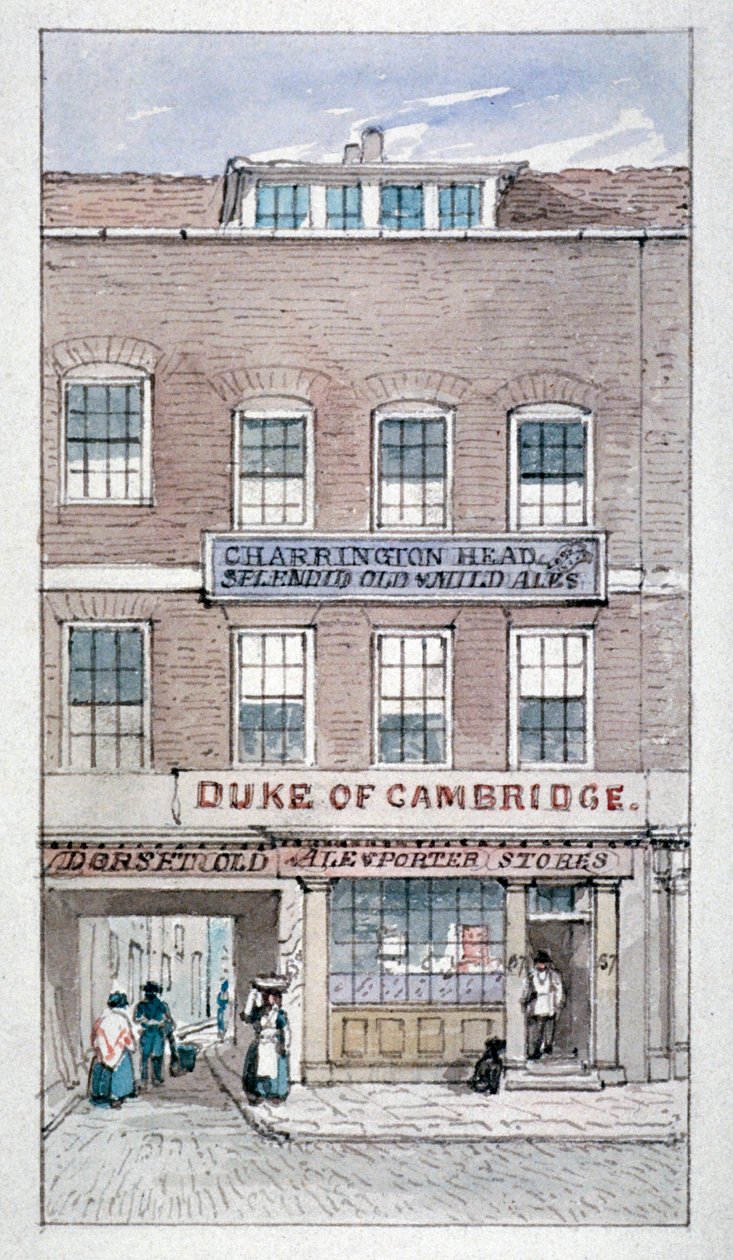Udsigt over Duke of Cambridge Tavern, Shoe Lane, City of London, c1840. af James Findlay