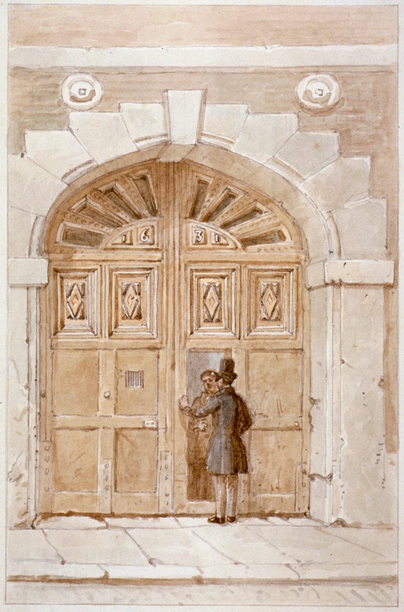 Udsigt over træporte dateret 1631, nr. 46 Lime Street, 1855 af James Findlay