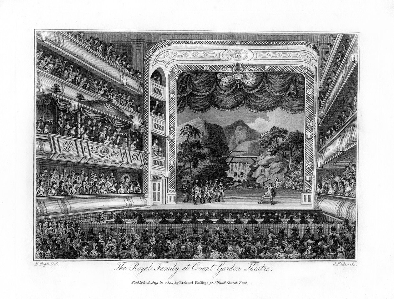 Den kongelige familie ved Covent Garden Theatre, London, 1804. af James Fittler