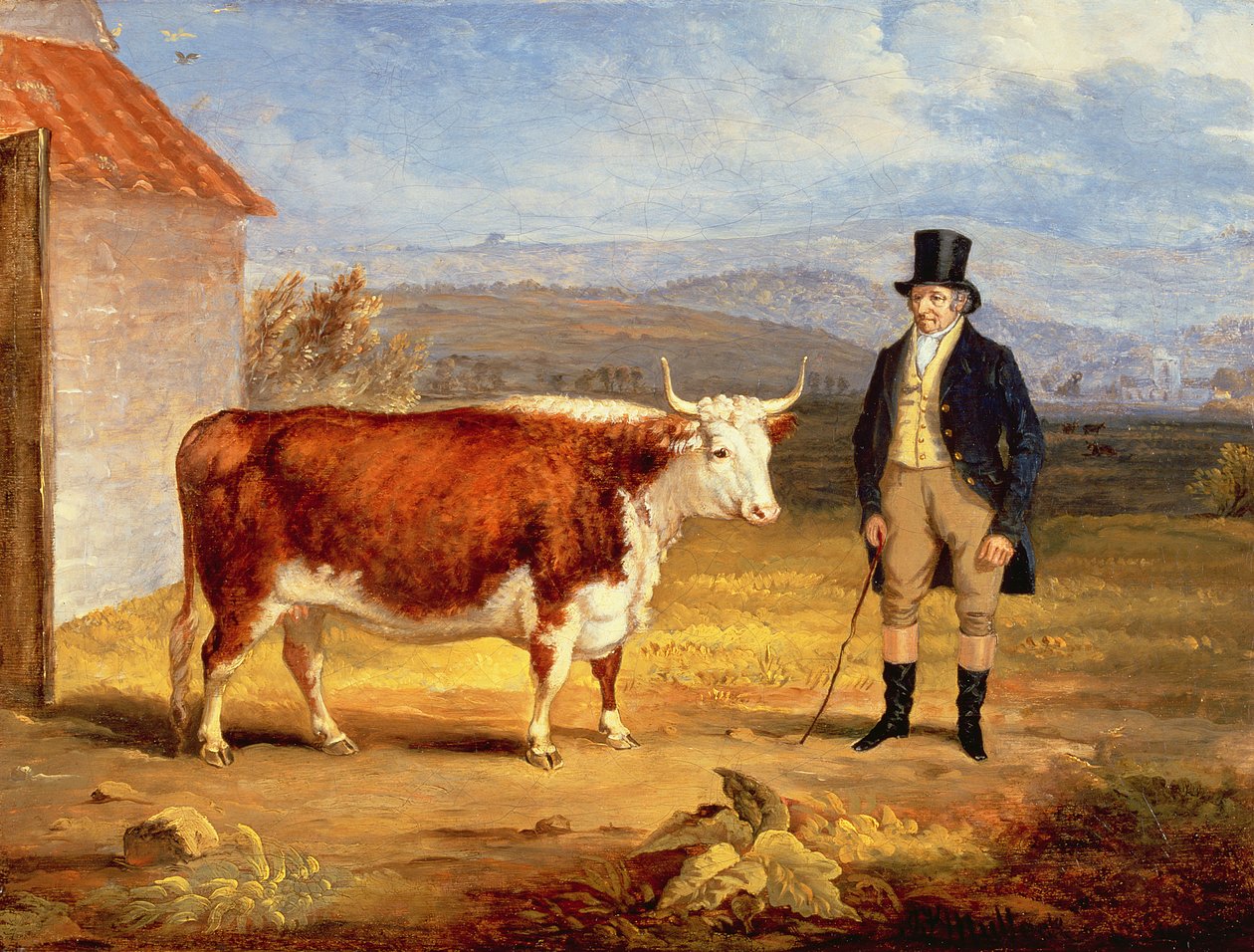 James Hodges og hans to-årige Hereford-kvie, ca. 1843 af James Flewitt Mullock