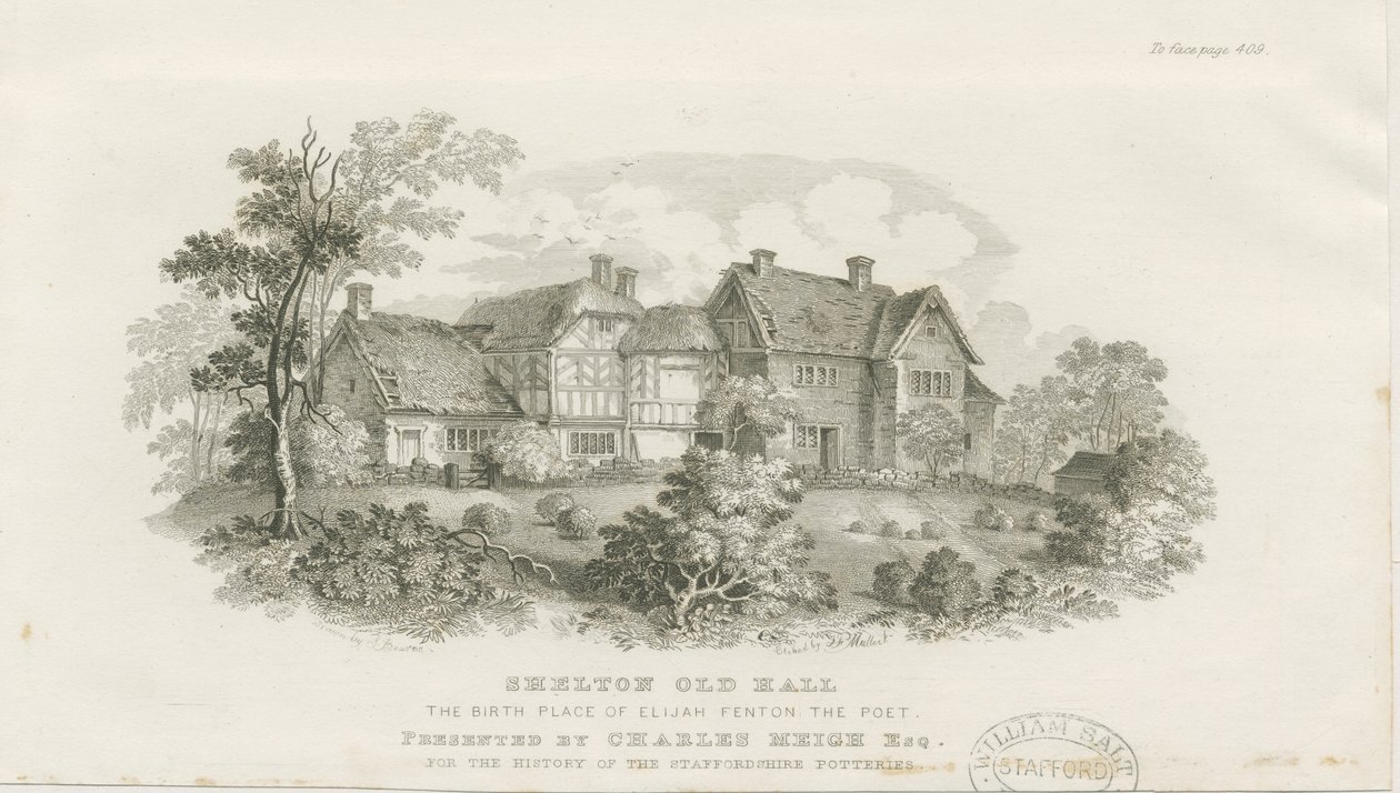 Shelton Old Hall: stålgravering (vignetteret), nd [c 1843] (tryk) af James Flewitt Mullock