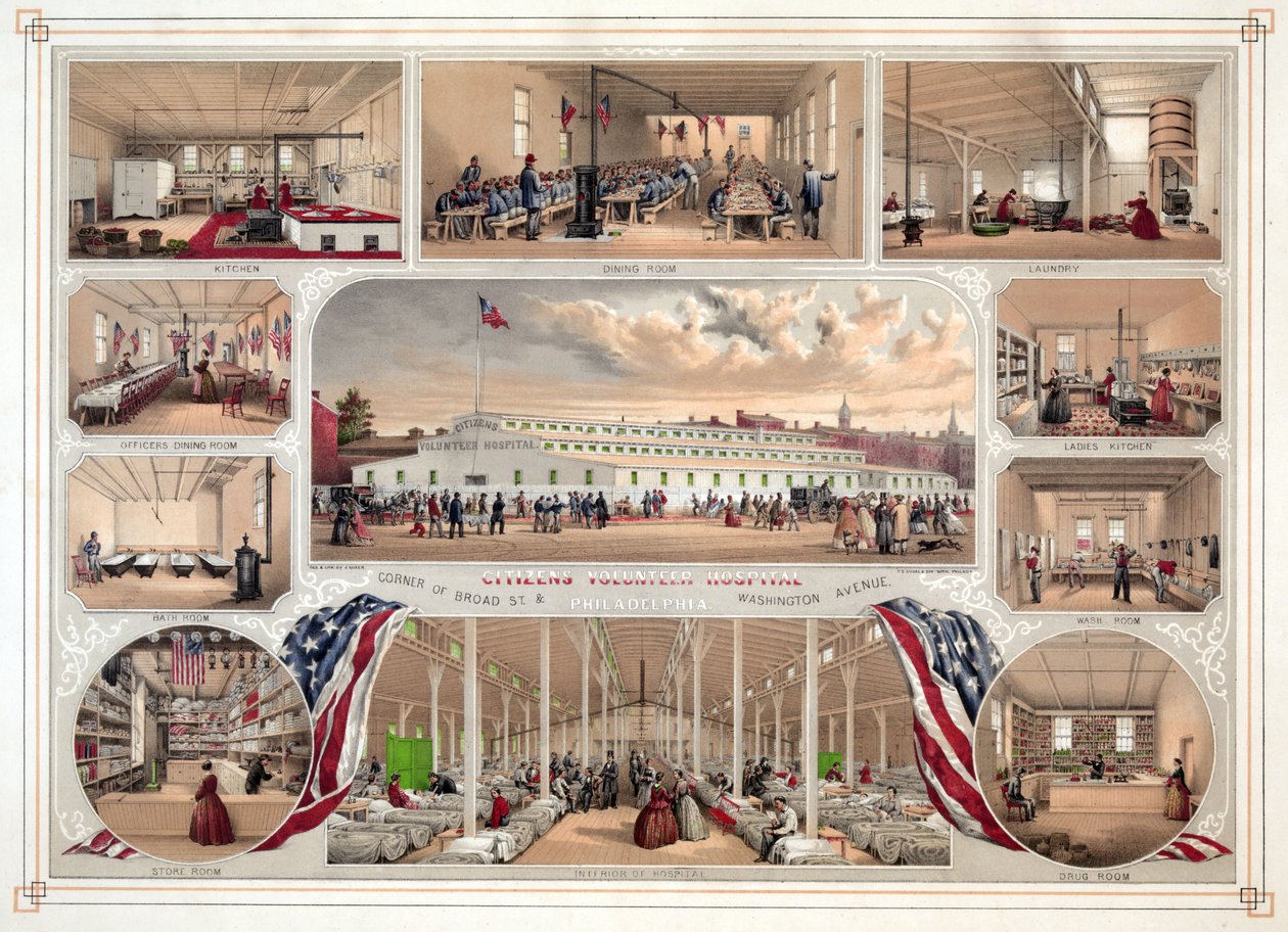 Plakat for Citizens Volunteer Hospital, Philadelphia, pub. 1862 af James Fuller Queen