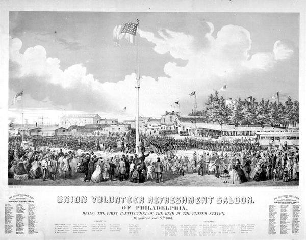 Union Volunteer Refreshment Saloon, Philadelphia (litho) af James Fuller Queen