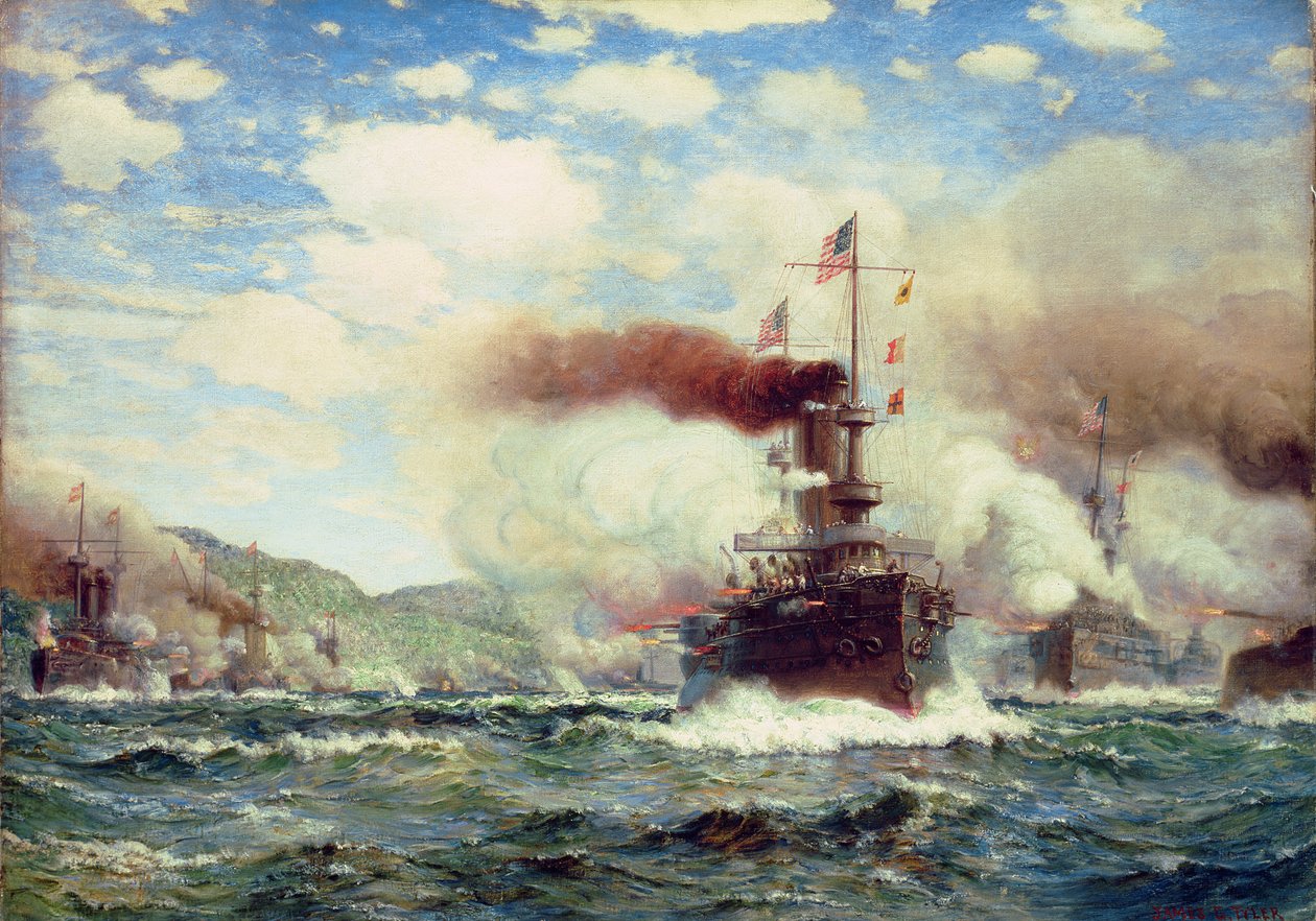 Naval Battle Explosion (olie på lærred) af James Gale Tyler
