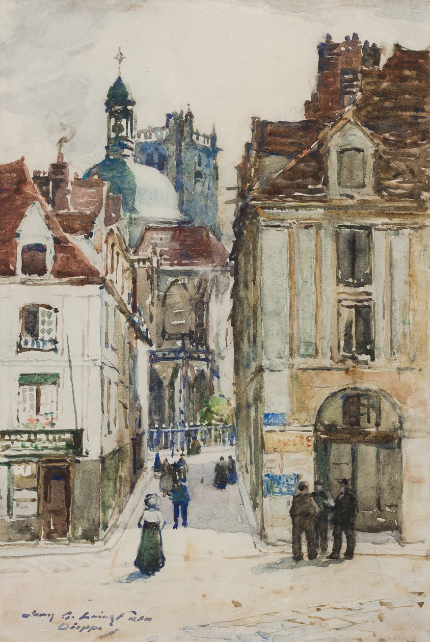 Dieppe, Rue Notre Dame, fra kajen, ca. 1900 af James Garden Laing