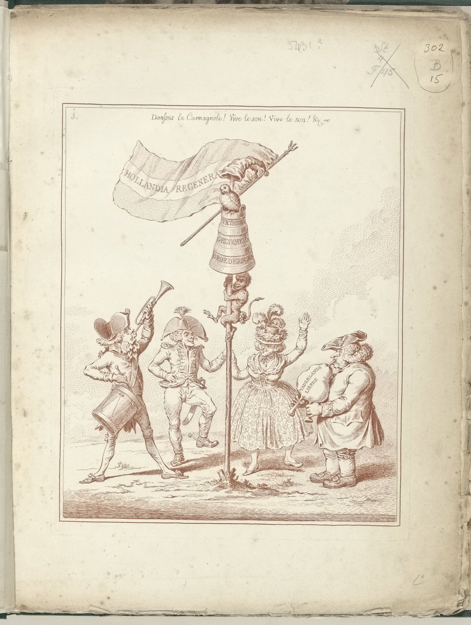 Titelprent af serie Hollandia Regenerata, 1795 Hollandia Regenerata (titel på objekt) Hollandia Regenerata (serietitel) af James Gillray (possibly)