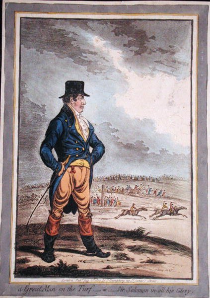 En stor mand på torven, eller Sir Solomon i al sin herlighed! udgivet af Hannah Humphrey i 1803 (håndfarvet radering) af James Gillray