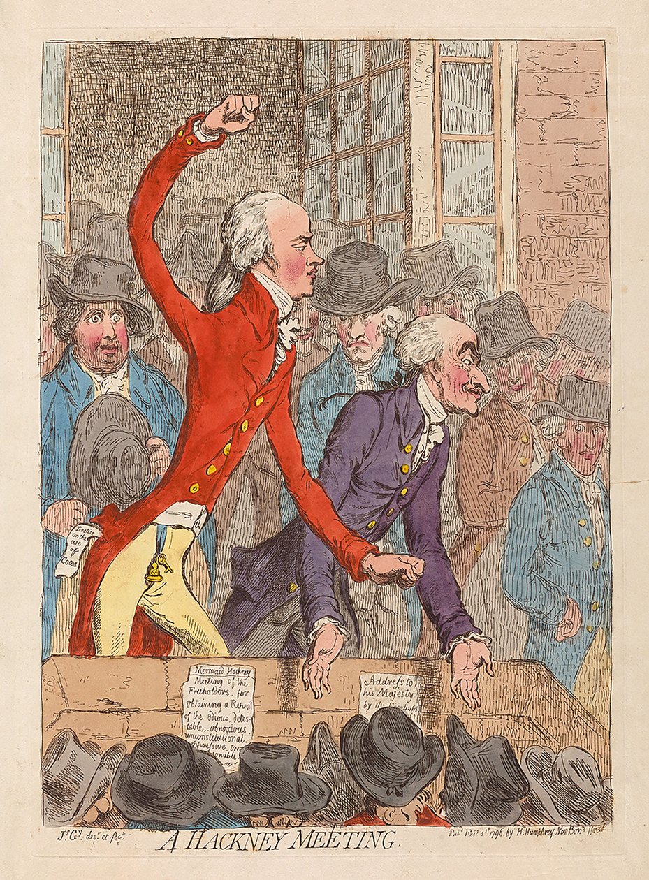 Et Hackney-møde, pub. 1796 (håndfarvet gravering) af James Gillray