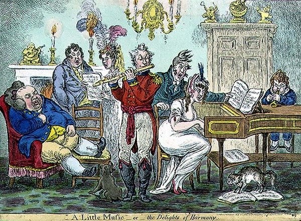 "A Little Music, or the Delights of Harmony", udgivet af Hannah Humphrey. af James Gillray
