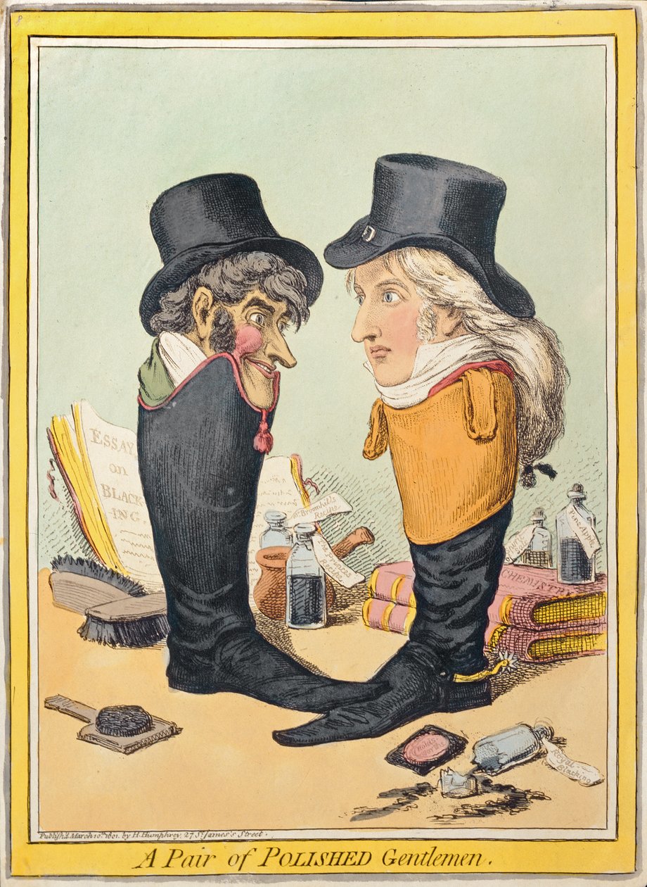 A Pair of Polished Gentlemen, udgivet af Hannah Humphrey i 1801 (håndfarvet radering) af James Gillray