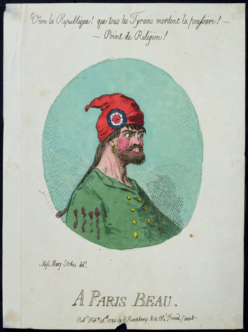 A Paris Beau, udgivet af Hannah Humphrey i 1794 (håndfarvet radering) af James Gillray
