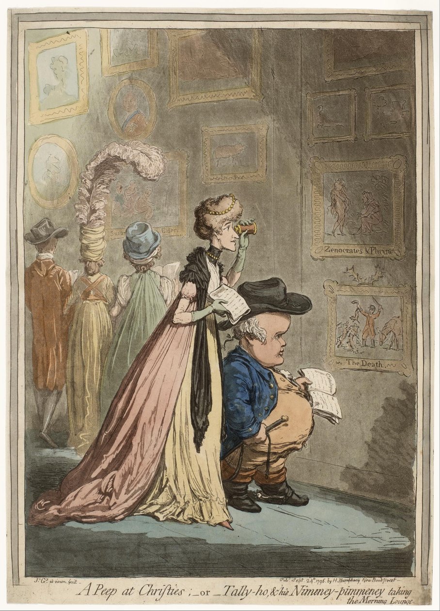 Et kig på Christies; eller Tally-ho, amp; His Nimeney-Pimmeney Taking the Morning Lounge af James Gillray