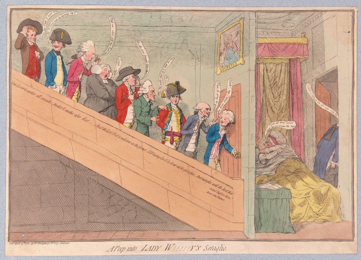 Et kig ind i Lady W!!!!!ys Seraglio, pub. 1782 (håndfarvet gravering) af James Gillray