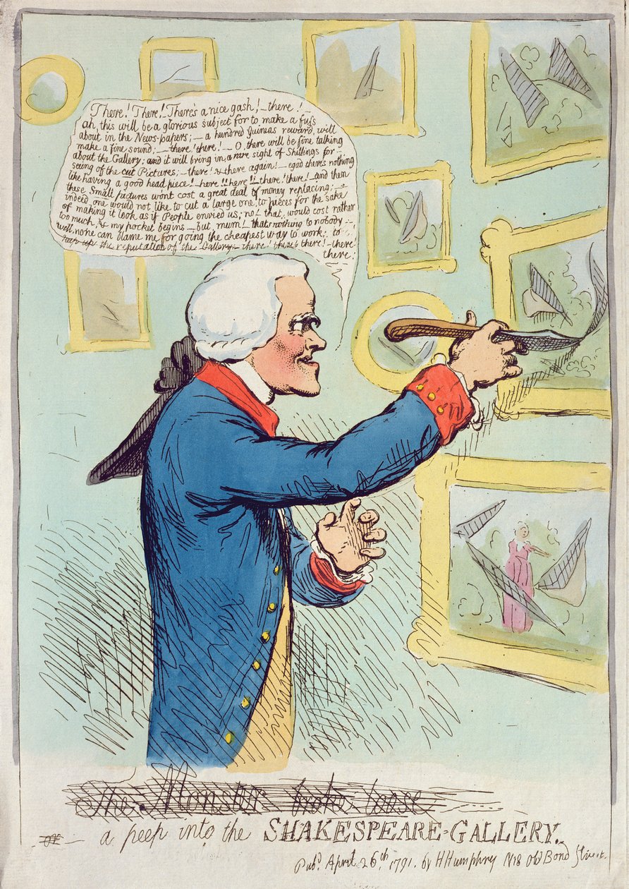 Et kig ind i Shakespeares galleri, udgivet af Hannah Humphrey i 1791 (håndkoloreret radering) af James Gillray