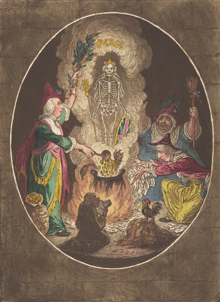 A Phantasmagoria, - Scene-Conjuring-Up an Armed-Skeleton, 5. januar 1803., 5. januar 1803. af James Gillray