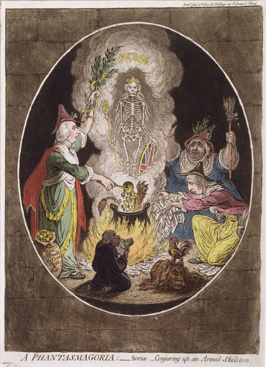 A Phantasmagoria; - Scene - Conjuring-Up an Armed Skeleton af James Gillray