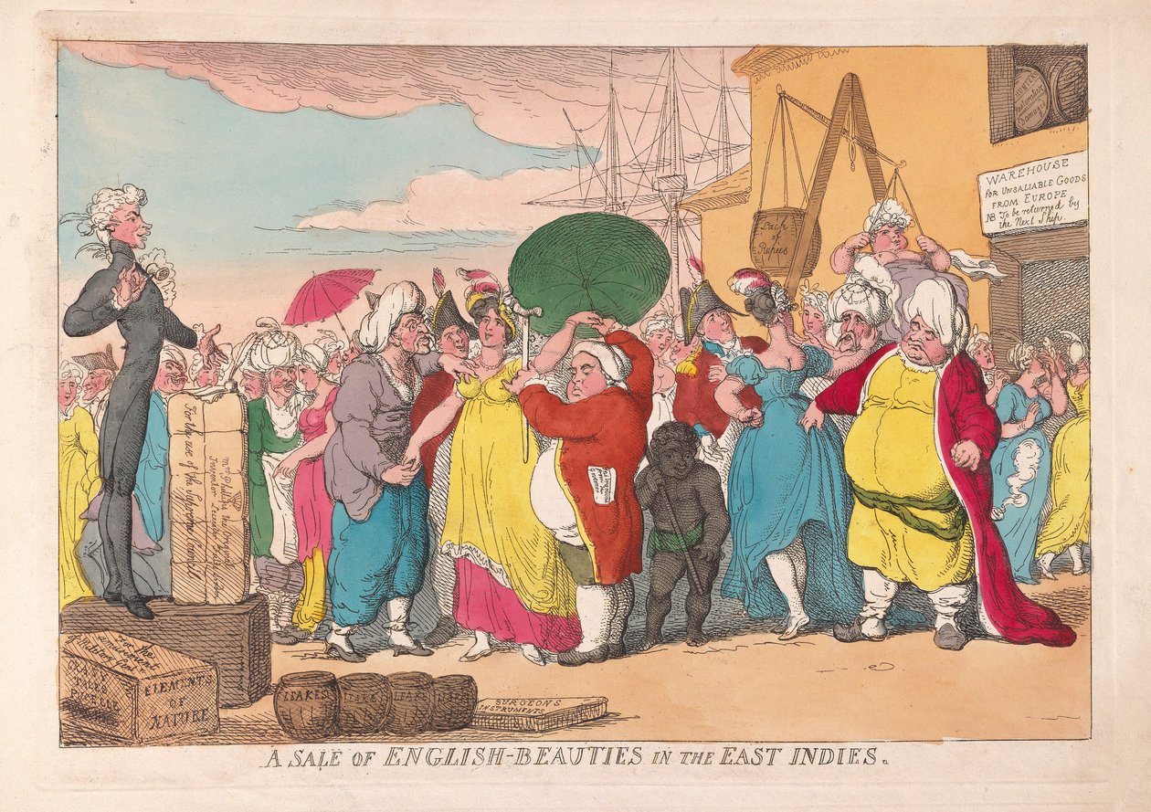 Et salg af engelske skønheder i Østindien, pub. 1786 (håndfarvet gravering) af James Gillray