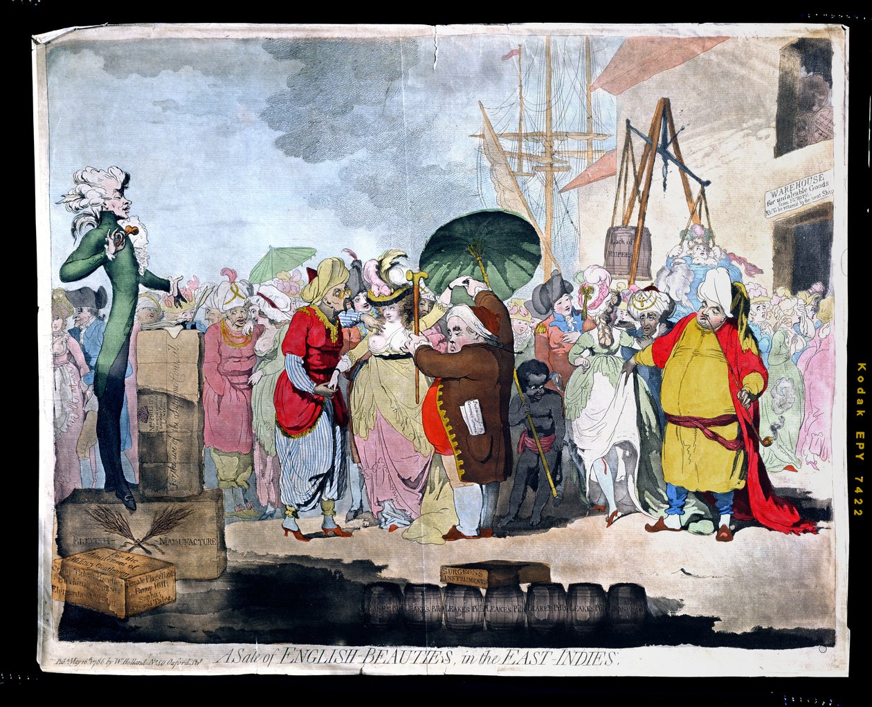 A Sale of English Beauties in the East Indies, udgivet af W. Holland i 1786 (håndkoloreret radering med akvatinte) af James Gillray