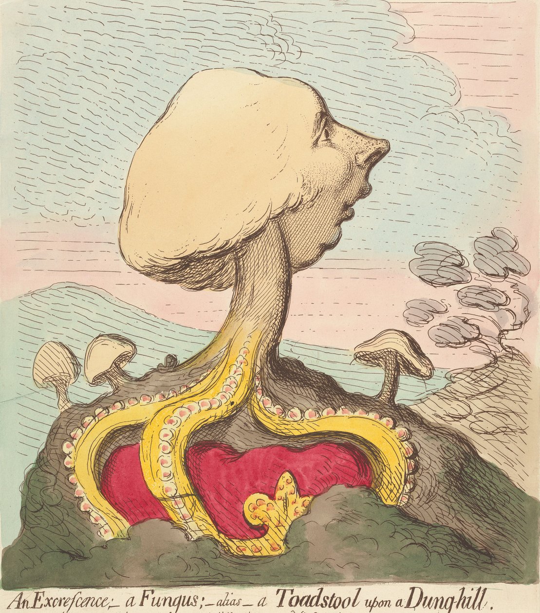 En udvækst; – En svamp; – Alias – En giftig svamp på en mødding af James Gillray