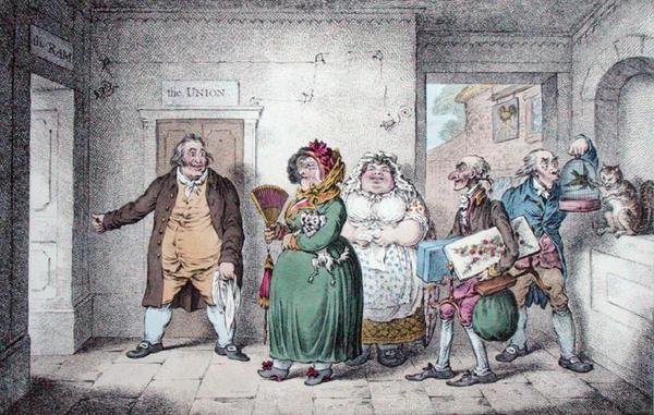 An Old Maid on a Journey, tegnet af Brownlow North, udgivet af Hannah Humphrey af James Gillray