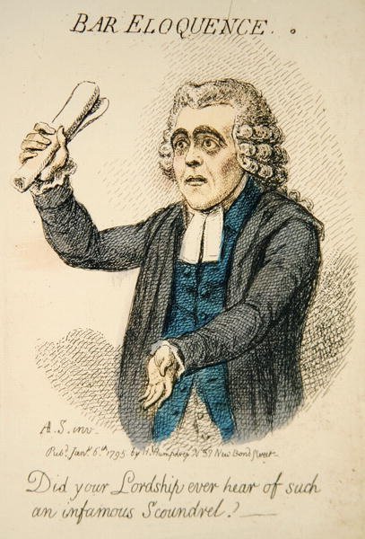 Bar Eloquence, udgivet af Hannah Humphrey i 1795 (håndkoloreret gravering) (detalje af 191281) af James Gillray