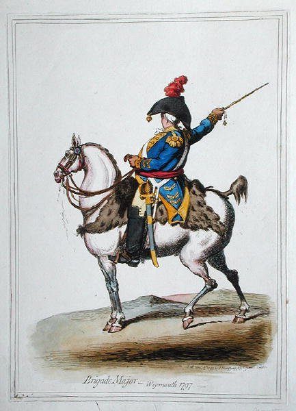 Brigade Major, udgivet af Hannah Humphrey i 1797 (håndfarvet radering) af James Gillray