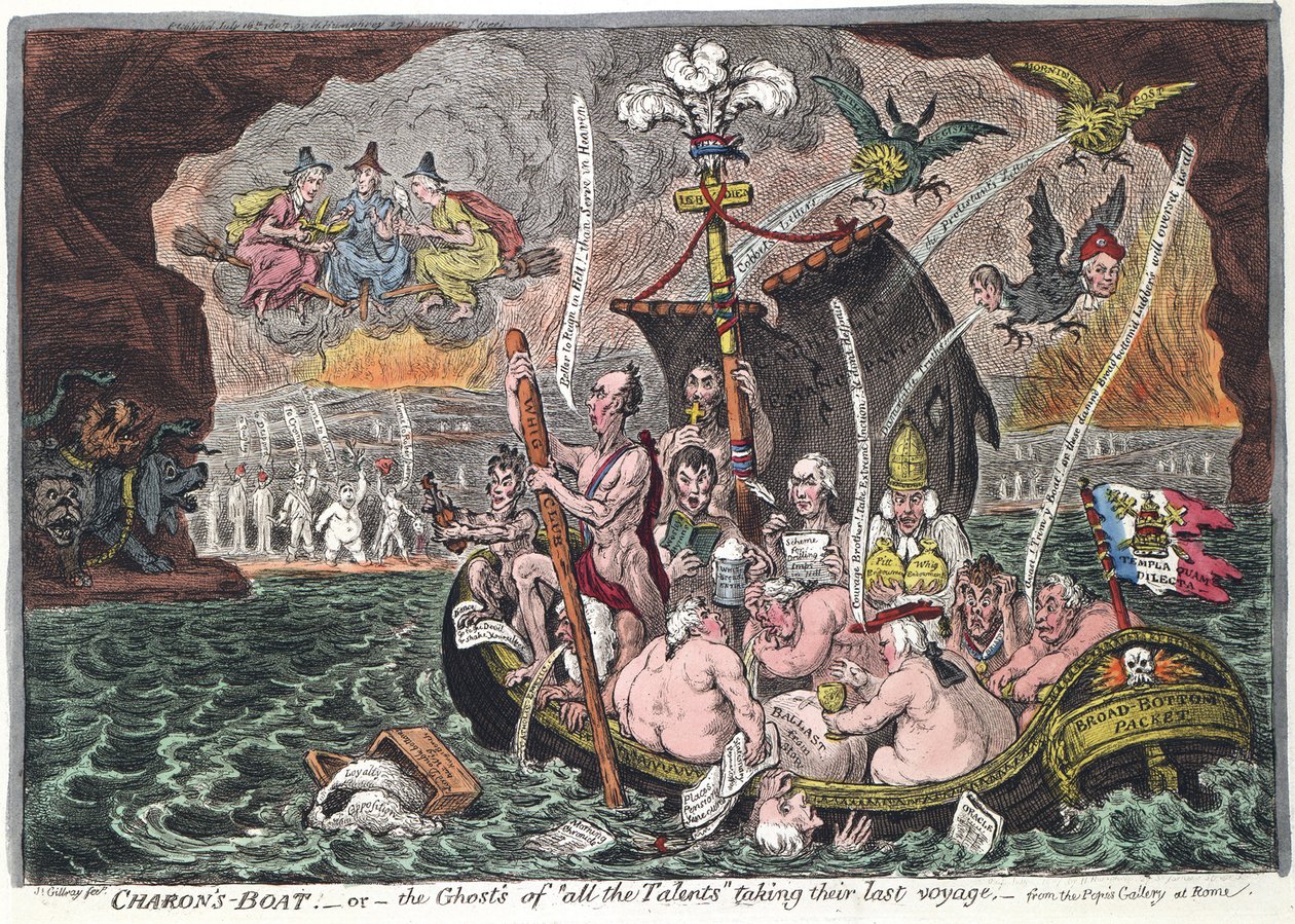 Charons Boat eller The Ghosts of all the Talents tager deres sidste rejse, 1807 af James Gillray