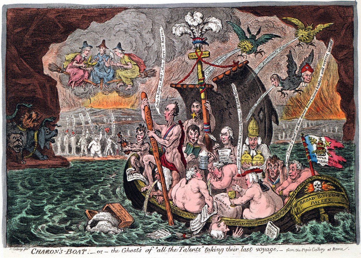 Charons Boat, eller spøgelserne af alle talenterne på deres sidste rejse, 1807 af James Gillray