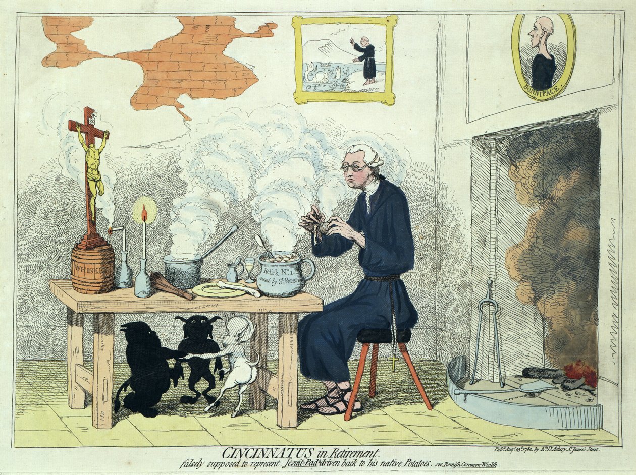 Cincinnatus i pensionering, pub. 1782 (håndfarvet gravering) af James Gillray