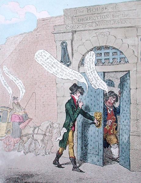 Citizens Visiting the Bastille, udgivet af hannah Humphrey i 1799 (håndfarvet radering) af James Gillray