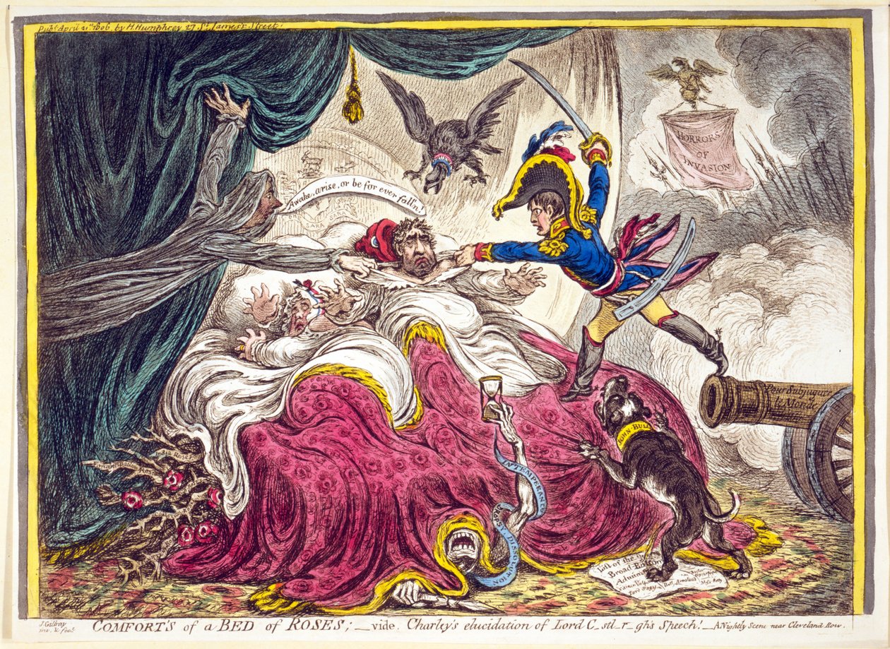 Comforts of a Bed of Roses: pub. Hannah Humphrey, 21. april, 1806 (håndfarvet gravering) af James Gillray